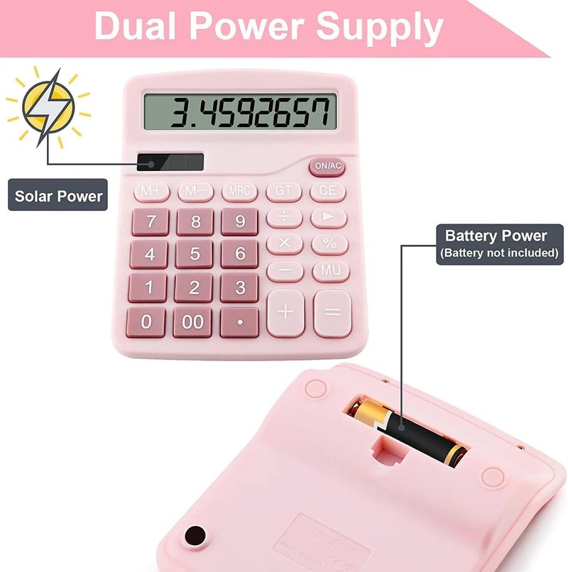 PUNGLTD Office Desk Calculator, Cute Calculator for Kids, Basic Calculators Desktop, Dual Power Simple Financial Calculator with Big Button Large Display for Office Home and School (Pink) - Image 3